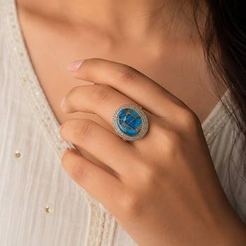 Turquoise color american diamond ring sparkling fashion style 2