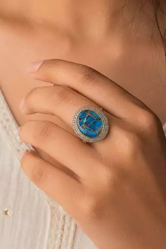 Turquoise color american diamond ring sparkling fashion style