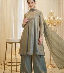 Embroidered Silk Flared Kurta Palazzo and Dupatta Set