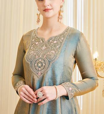 Embroidered Silk Flared Kurta Palazzo and Dupatta Set 2