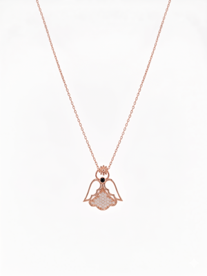 925 Sterling Silver Rose Gold Plated Angel Pendant Necklace Set  for Women 2