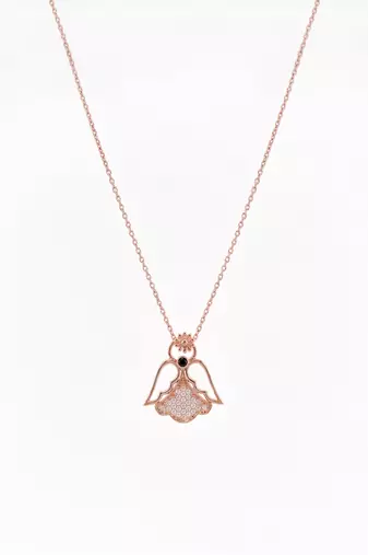 925 Sterling Silver Rose Gold Plated Angel Pendant Necklace Set  for Women