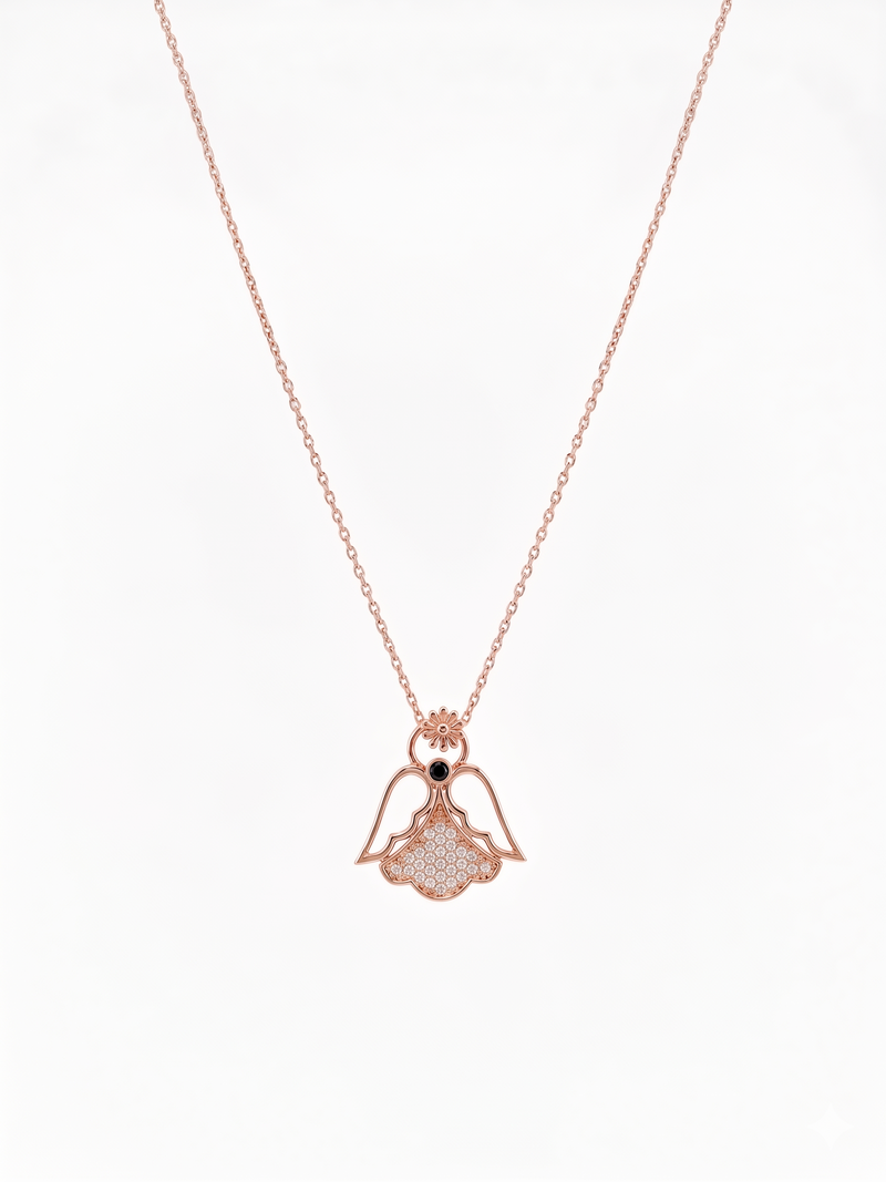 925 Sterling Silver Rose Gold Plated Angel Pendant Necklace Set  for Women