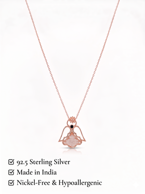925 Sterling Silver Rose Gold Plated Angel Pendant Necklace Set  for Women 3