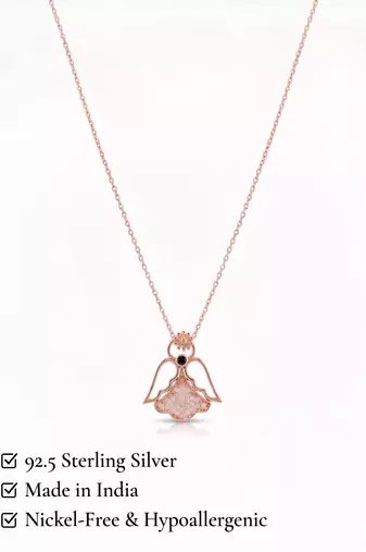 925 Sterling Silver Rose Gold Plated Angel Pendant Necklace Set  for Women