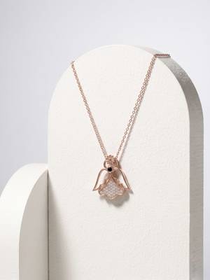 925 Sterling Silver Rose Gold Plated Angel Pendant Necklace Set  for Women 4