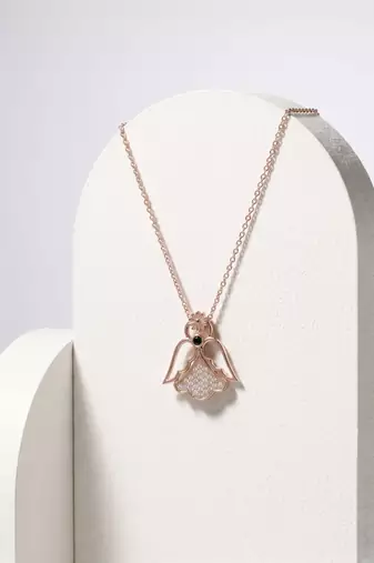 925 Sterling Silver Rose Gold Plated Angel Pendant Necklace Set  for Women