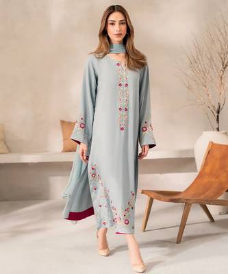 Women's Gorgeous Thread Work Chanderi Silk Fabric Straight Kurta Pant and Dupatta Set 1