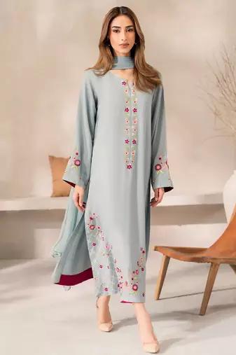 Women's Gorgeous Thread Work Chanderi Silk Fabric Straight Kurta Pant and Dupatta Set