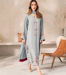 Women's Gorgeous Thread Work Chanderi Silk Fabric Straight Kurta Pant and Dupatta Set
