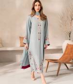 Women's Gorgeous Thread Work Chanderi Silk Fabric Straight Kurta Pant and Dupatta Set
