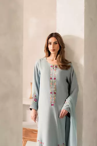 Women's Gorgeous Thread Work Chanderi Silk Fabric Straight Kurta Pant and Dupatta Set