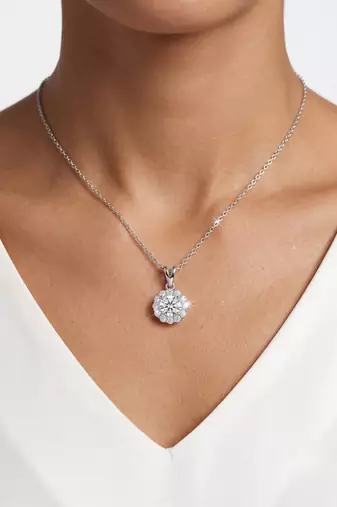 925 Sterling Silver Rhodium Plated Floral Halo CZ Pendant Necklace Set for Women