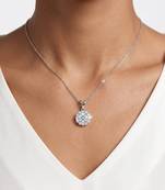 925 Sterling Silver Rhodium Plated Floral Halo CZ Pendant Necklace Set for Women
