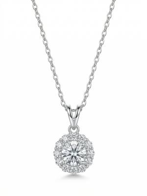 925 Sterling Silver Rhodium Plated Floral Halo CZ Pendant Necklace Set for Women 2