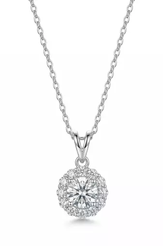 925 Sterling Silver Rhodium Plated Floral Halo CZ Pendant Necklace Set for Women