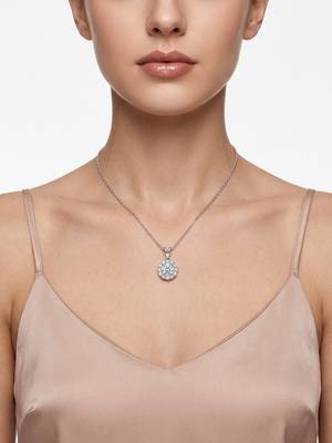 925 Sterling Silver Rhodium Plated Floral Halo CZ Pendant Necklace Set for Women 3