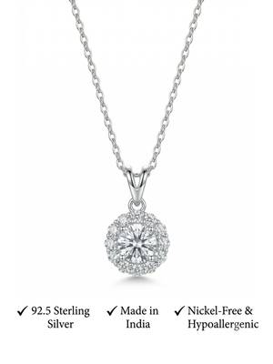 925 Sterling Silver Rhodium Plated Floral Halo CZ Pendant Necklace Set for Women 4