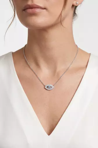 925 Sterling Silver Rhodium Plated Evil Eye Pendant Necklace Set  for Women 