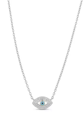 925 Sterling Silver Rhodium Plated Evil Eye Pendant Necklace Set  for Women 