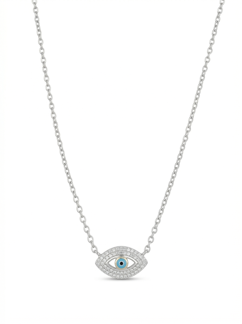 925 Sterling Silver Rhodium Plated Evil Eye Pendant Necklace Set  for Women 