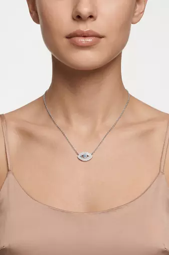 925 Sterling Silver Rhodium Plated Evil Eye Pendant Necklace Set  for Women 