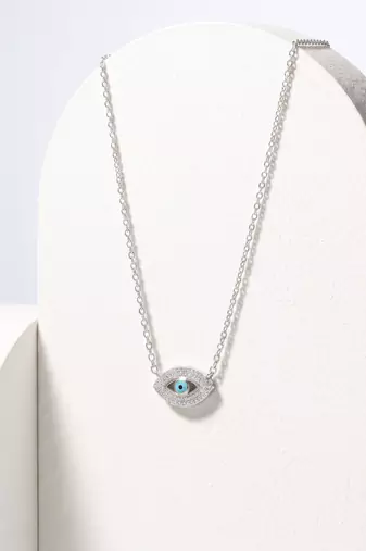 925 Sterling Silver Rhodium Plated Evil Eye Pendant Necklace Set  for Women 