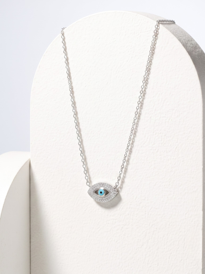 925 Sterling Silver Rhodium Plated Evil Eye Pendant Necklace Set  for Women 