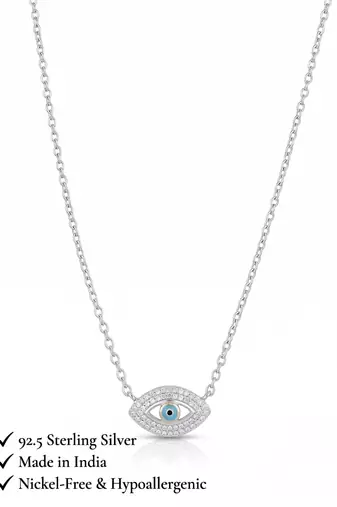 925 Sterling Silver Rhodium Plated Evil Eye Pendant Necklace Set  for Women 