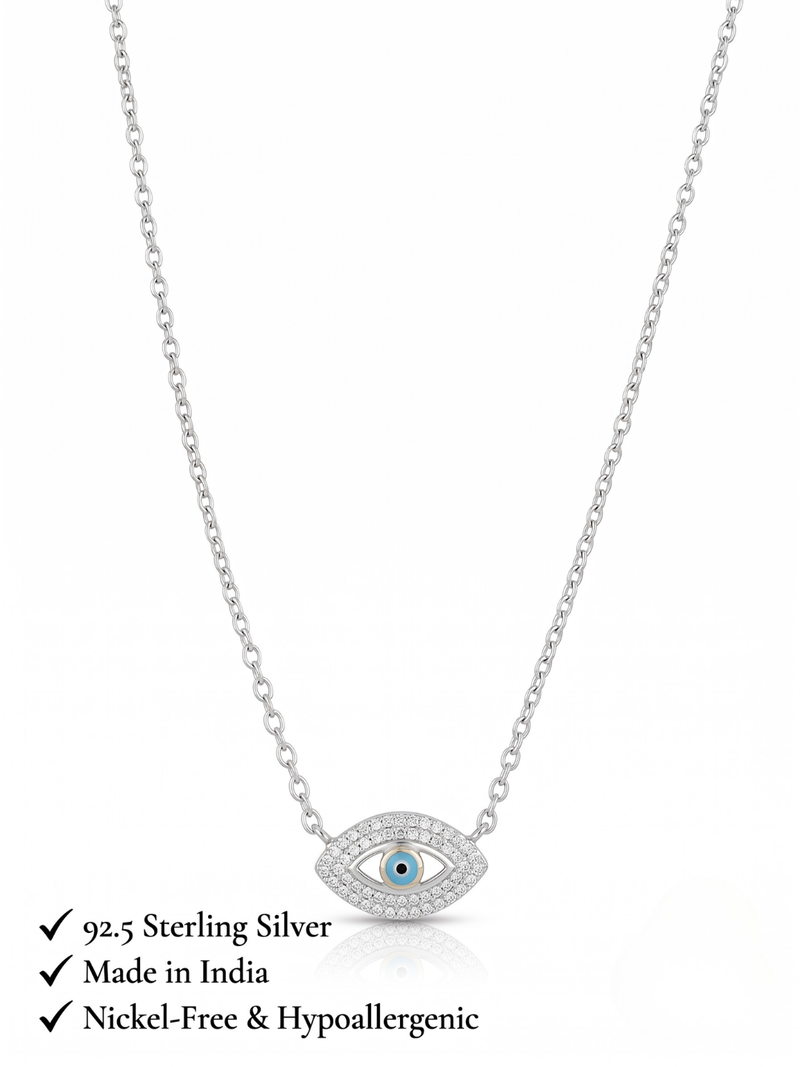925 Sterling Silver Rhodium Plated Evil Eye Pendant Necklace Set  for Women 