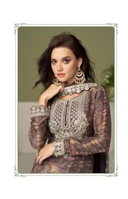 Brown chinon silk full stitched free size upto 42 2