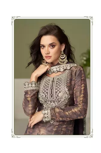 Brown chinon silk full stitched free size upto 42
