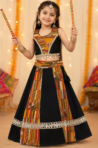 Black rayon & roman silk mirrorless chaniya choli for navratri festival