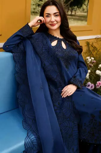Blue Color Embroidery And Sequence Work Satin Salwar Suit