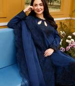 Blue Color Embroidery And Sequence Work Satin Salwar Suit