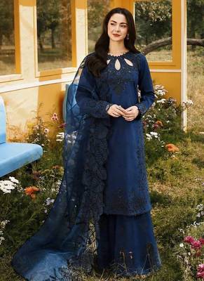 Blue Color Embroidery And Sequence Work Satin Salwar Suit 2