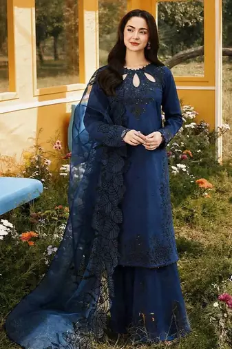 Blue Color Embroidery And Sequence Work Satin Salwar Suit