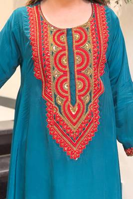 Embroidered French Crepe Straight Kurta Palazzo Set 2