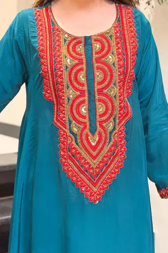 Embroidered French Crepe Straight Kurta Palazzo Set