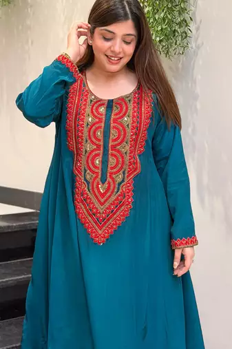 Embroidered French Crepe Straight Kurta Palazzo Set