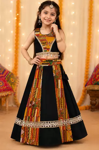 Black rayon & roman silk mirrorless chaniya choli for navratri festival