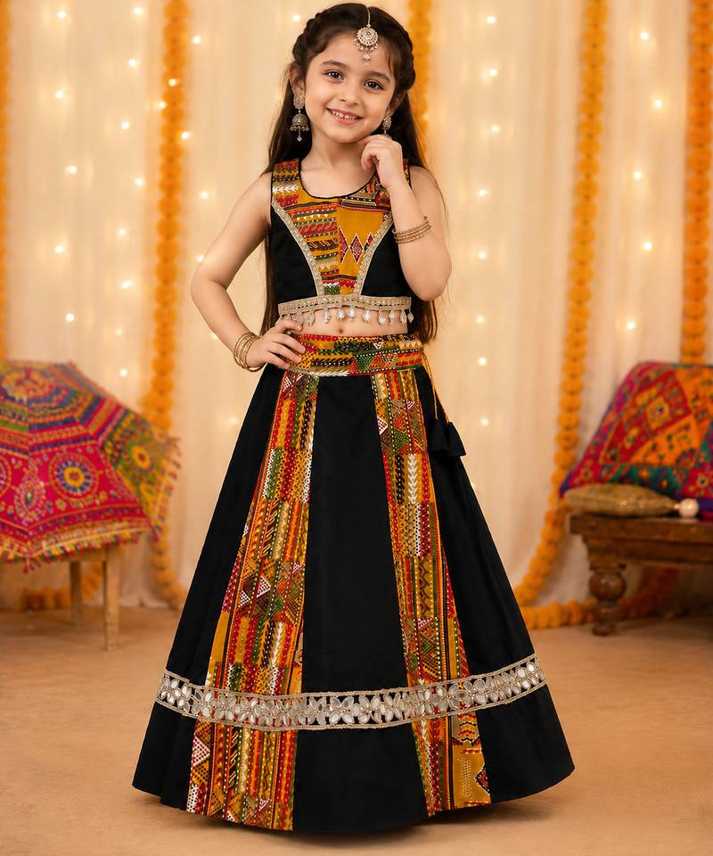 Black rayon & roman silk mirrorless chaniya choli for navratri festival