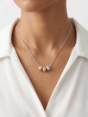 925 Sterling Silver Tri-Color CZ Bead Pendant Necklace Set for Women 1