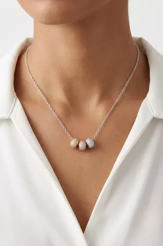 925 Sterling Silver Tri-Color CZ Bead Pendant Necklace Set for Women