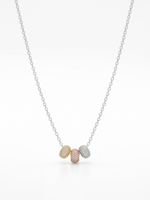 925 Sterling Silver Tri-Color CZ Bead Pendant Necklace Set for Women 2