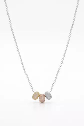 925 Sterling Silver Tri-Color CZ Bead Pendant Necklace Set for Women
