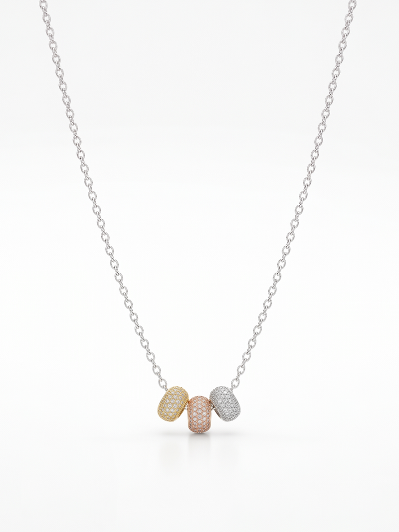 925 Sterling Silver Tri-Color CZ Bead Pendant Necklace Set for Women