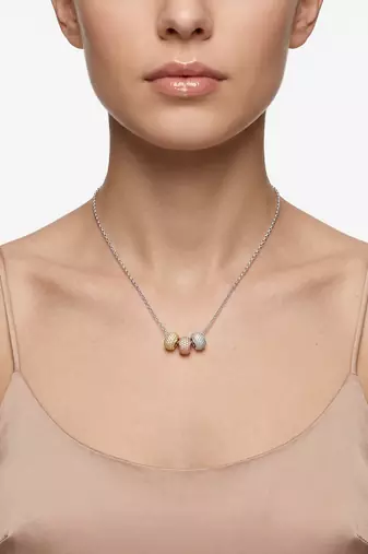 925 Sterling Silver Tri-Color CZ Bead Pendant Necklace Set for Women