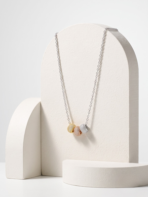 925 Sterling Silver Tri-Color CZ Bead Pendant Necklace Set for Women 4