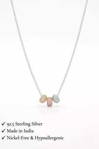 925 Sterling Silver Tri-Color CZ Bead Pendant Necklace Set for Women